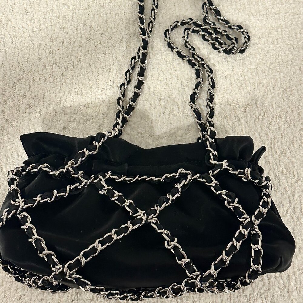 black with silver chain shoulder bag